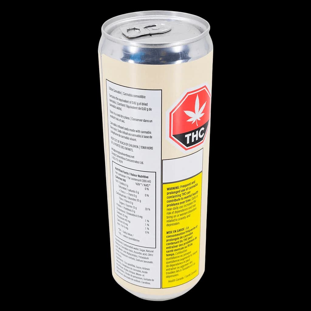 Astrolab Interstellar Live Rosin Cream Soda 355ml cannabis beverage can with THC warning label and nutritional information