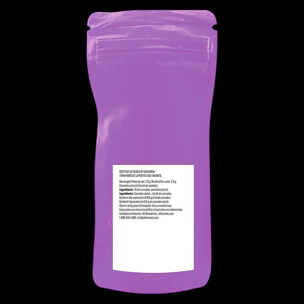 Original Dunkz HashHole Tropical Fruit Live Rosin Hand Roll 2.0g, purple pouch with white label showing cannabis extract ingredients and Health Canada warnings