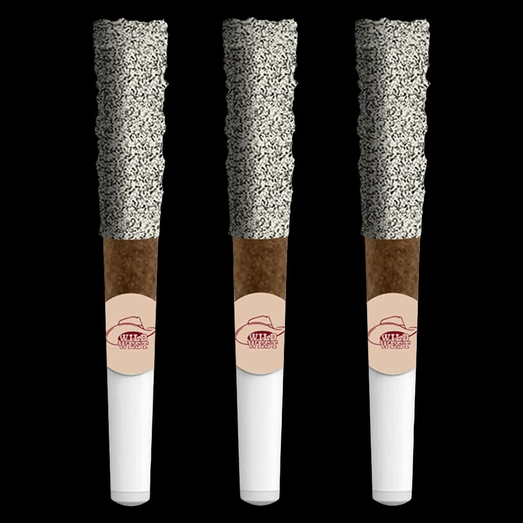 Wild West Strawberry Stampede Diamonds Dipped Blunts, three pre-rolls with glitter-coated tips and branded bands