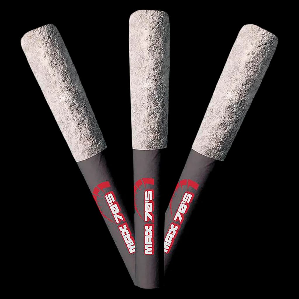 Chillbilly Max 70's Ultra Diamond Infused pre-roll with Sour Cherry resin coating on white background
