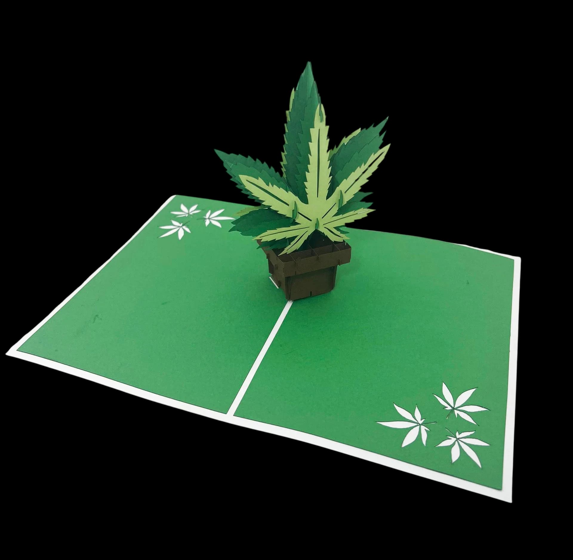 Cannabis Leaf 3D Pop-Up Card by Intricate Greetings with green decorative leaf design on card surface