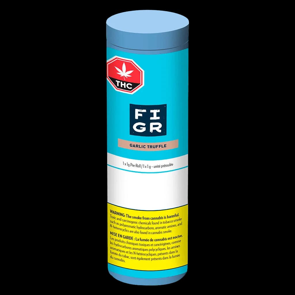 Paquet de pré-roulés FIGR Garlic Truffle contenant dix pré-roulés de cannabis avec embouts filtrés à la marque et papier naturel