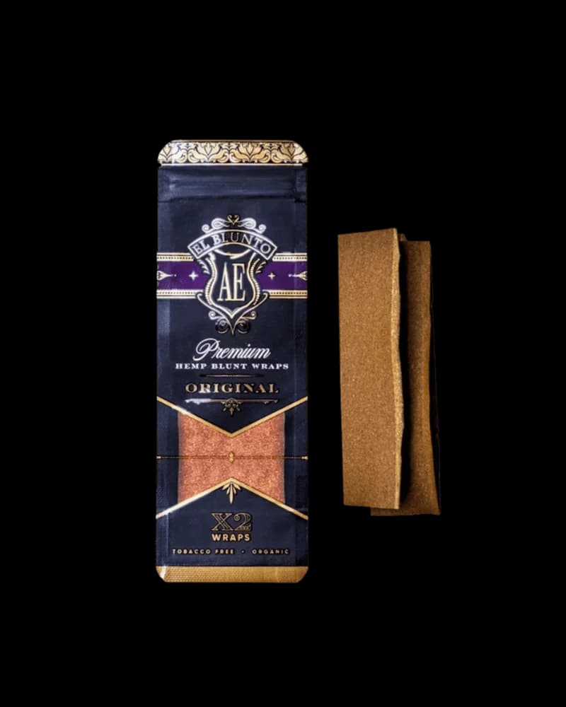 El Blunto Original Premium hemp blunt wraps 2-pack, tobacco-free organic rolling papers with brown wraps displayed