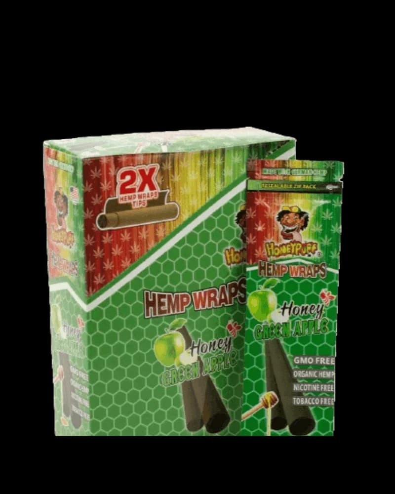 Feuilles à rouler en chanvre Honeypuff saveur Pomme verte au miel, paquet de 2X avec pochette refermable à glissière, fournitures à rouler en chanvre biologique sans OGM