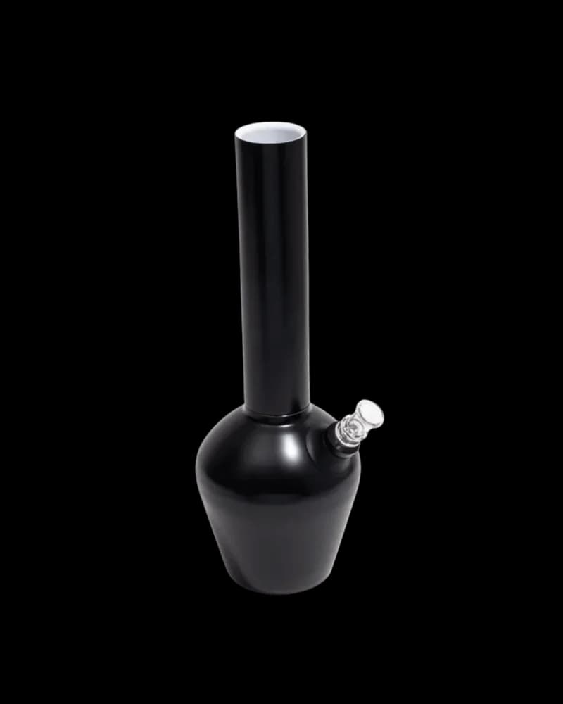Chill Steel Pipes black bong with rounded base, straight tube, and glass bowl on white background