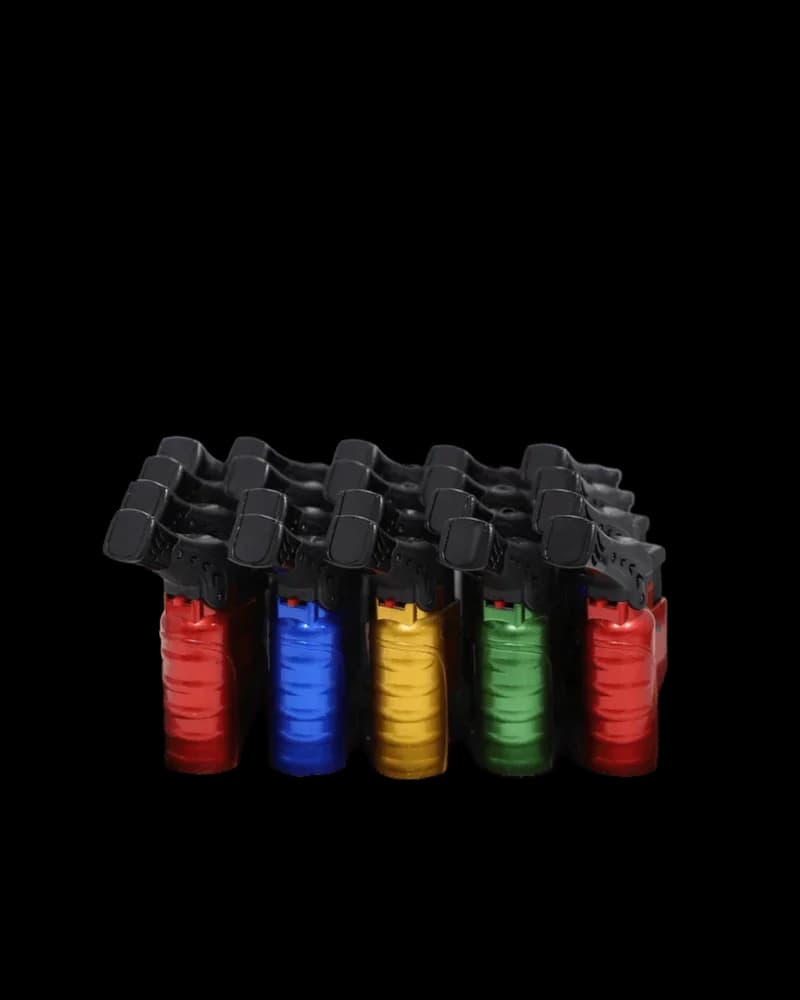 Newport torch lighters 4-inch, set of 5 in red, blue, yellow, green, and red with black caps