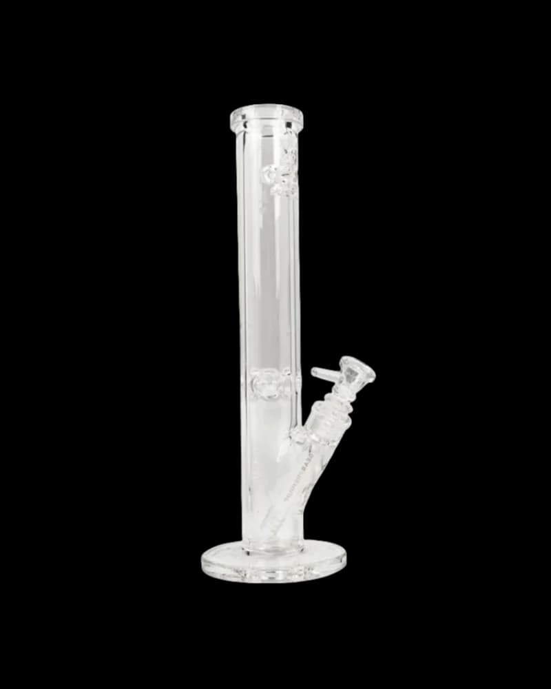 Gear Premium straight tube water bong with 7mm thick borosilicate glass and debossed logo, angled side arm percolator, and round base.