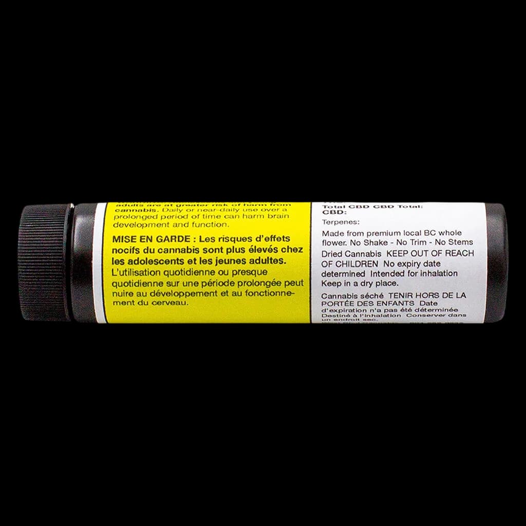 Choklit Park Hawaiian Snow pre-roll tube with yellow warning label and white product information panel