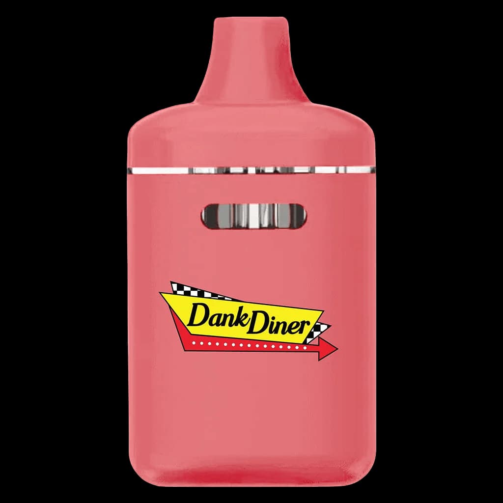 Dank Diner Guava Ice Cream disposable vape pen in coral pink with retro diner logo and metal accents