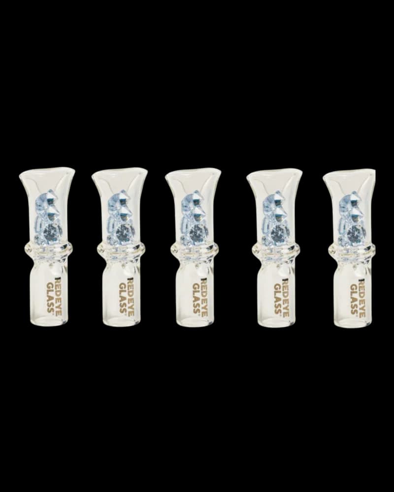 Embouts en verre Large Bling Tip de Red Eye Tek, ensemble de cinq embouts de pipe en verre avec motif décoratif bleu et anneaux de base dorés