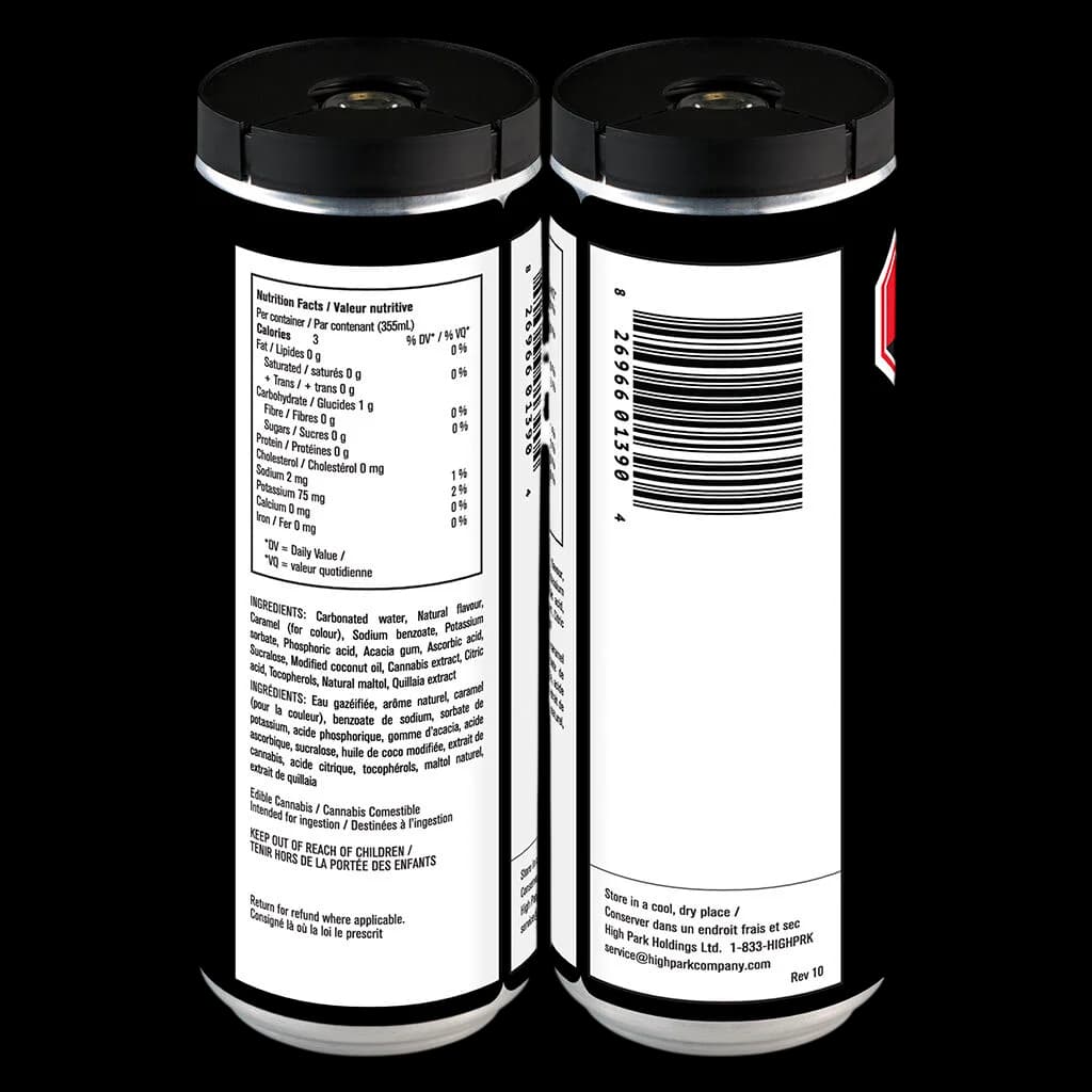 Zero Boot cannabis beverage 355ml can showing nutrition facts, ingredients, and regulatory information on rear label