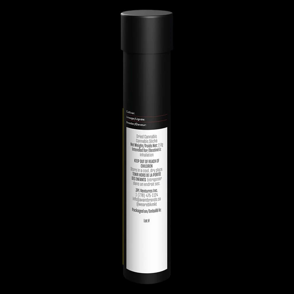 BLK MKT Big Boy BLNT pre-roll 2.9g in black tube packaging with white label showing product details and Health Canada warnings
