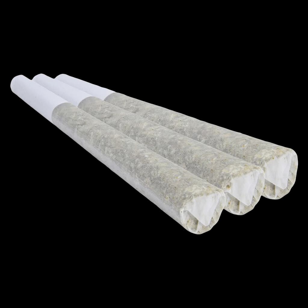 Rocket Factory Crystal Locomotive pre-rolls, pack of 3 with white filter tips and cannabis flower visible
