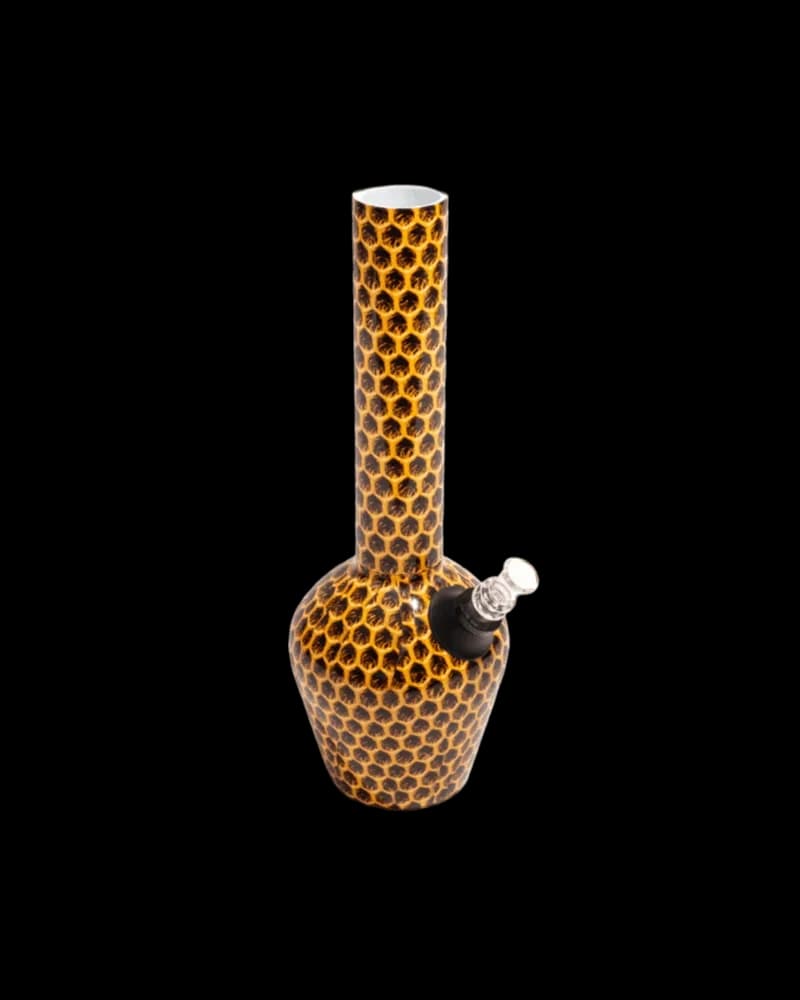 Bong Honeycomb édition limitée Chill Steel Pipes avec motif géométrique doré et noir, bol en verre amovible