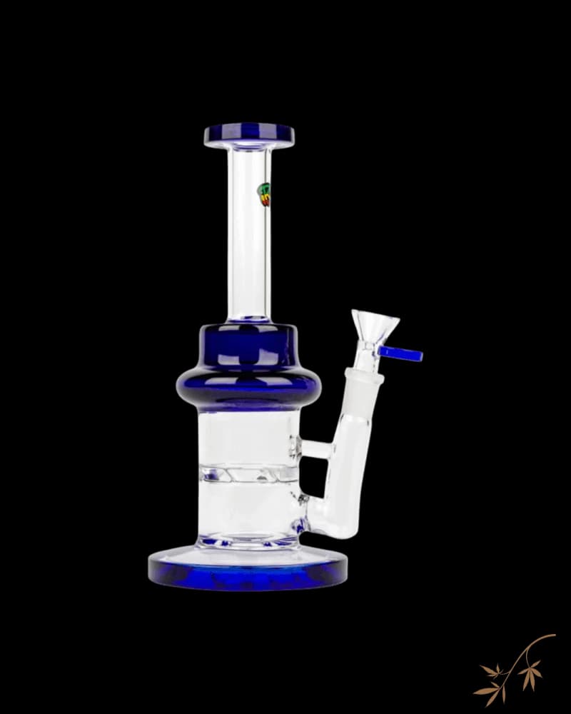 Bubbler Calice iRie avec percolateur turbine, 9 pouces de hauteur, verre bleu avec chambre transparente et accents bleus