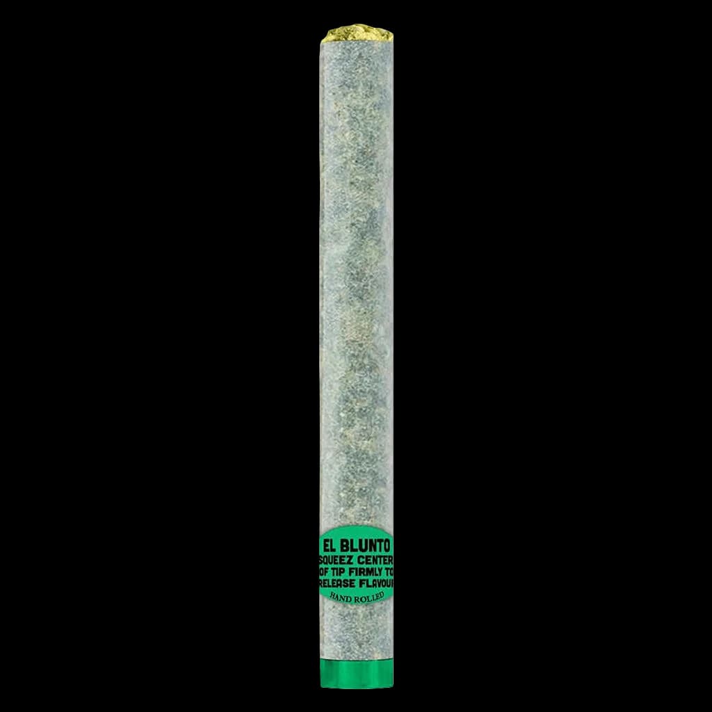 El Blunto El Jointo whole flower pre-roll with green band label, hand-rolled cannabis product