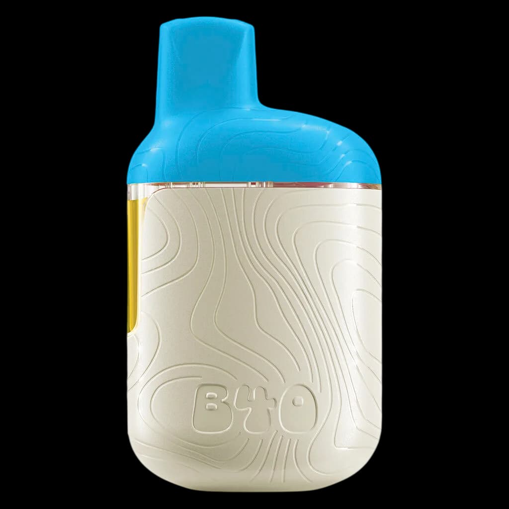 Stylo vape jetable Back Forty B40 avec corps texturé crème, embout bleu et accents dorés