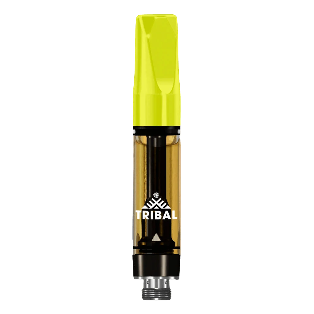 Cartouche de vapotage cannabis Tribal Cuban Linx Live Resin 510 avec embout vert lime et chambre d'huile ambrée