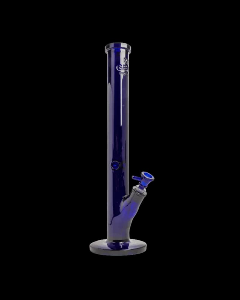 Bong droit en verre borosilicaté 7 mm de Gear Premium avec coloris bleu et tige latérale inclinée