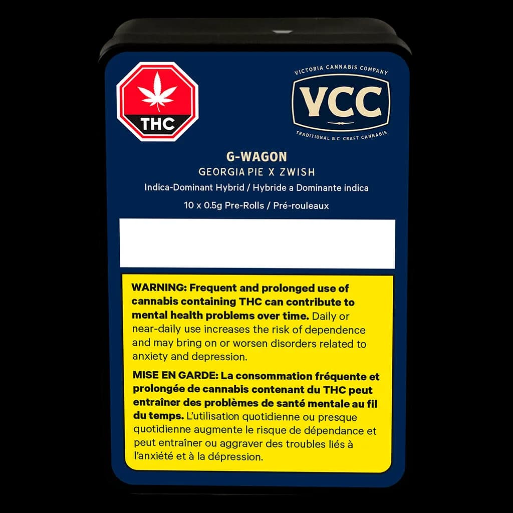 VCC G-Wagon pre-roll pack, Georgia Pie x Zwish strain, 10 x 0.5g pre-rolls, indica-dominant hybrid