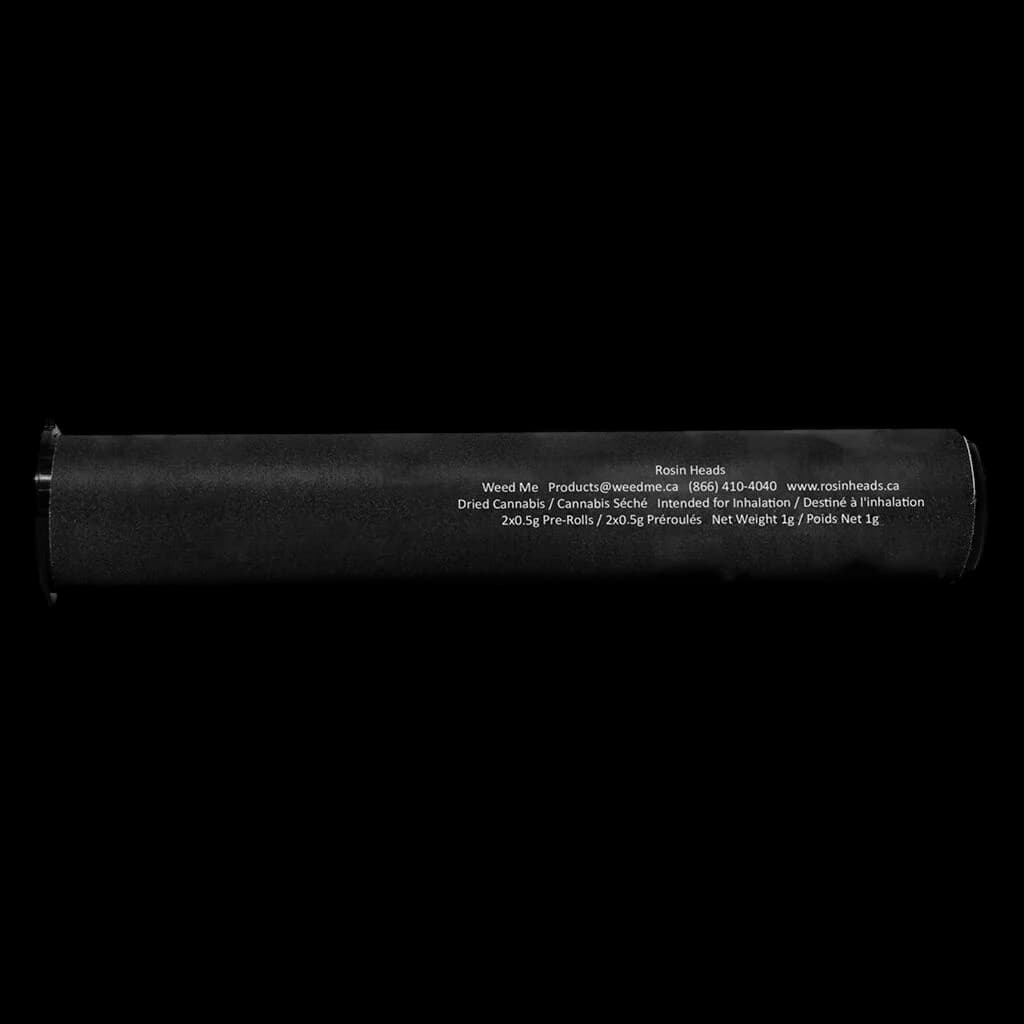 Paquet de pré-roulés Rosin Heads Bread Box, 2 x 0,5 g, tube noir avec étiquette en texte blanc