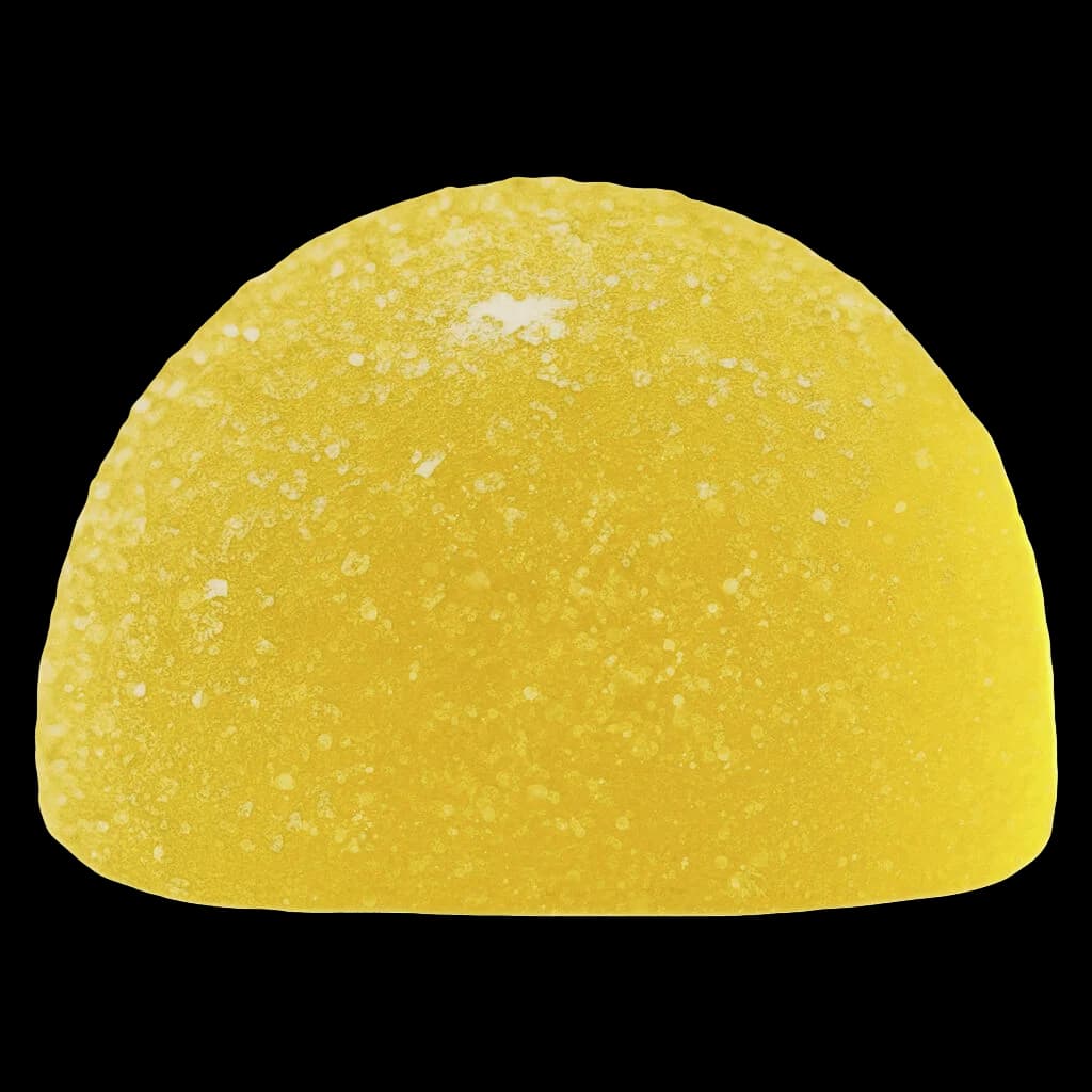 Gomme de cannabis Blast Sour Pineapple, bonbon mou en forme de dôme jaune avec enrobage de sucre