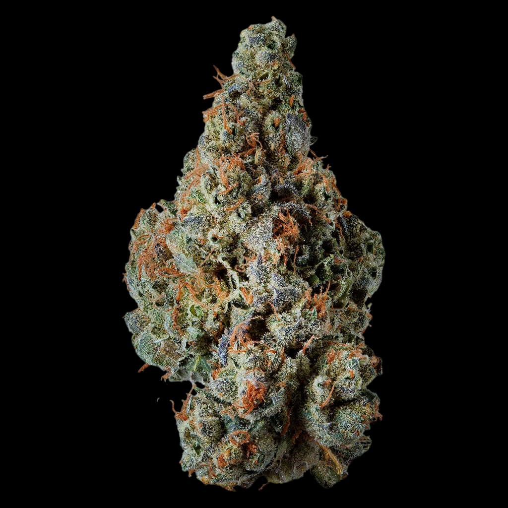 Supernova Farms craft cannabis dried flower bud with dense green and orange trichomes