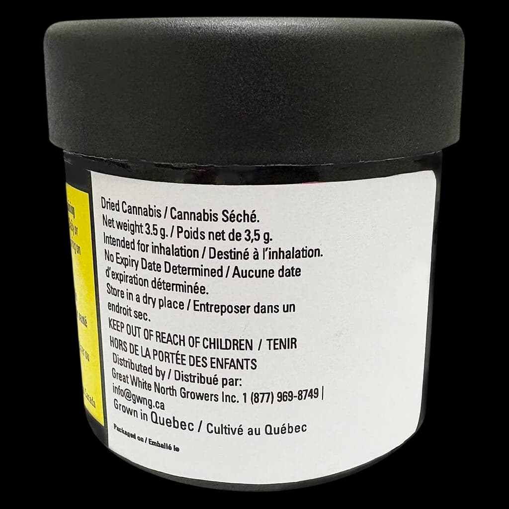 Clem & Co Mango Fuel 3.5g dried cannabis flower jar with black cap and white regulatory label
