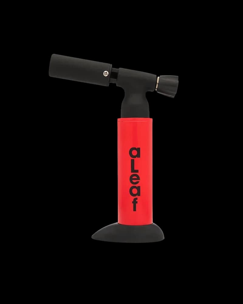 Briquet torche portatif aLeaf rouge et noir avec contrôle de flamme réglable et base stable
