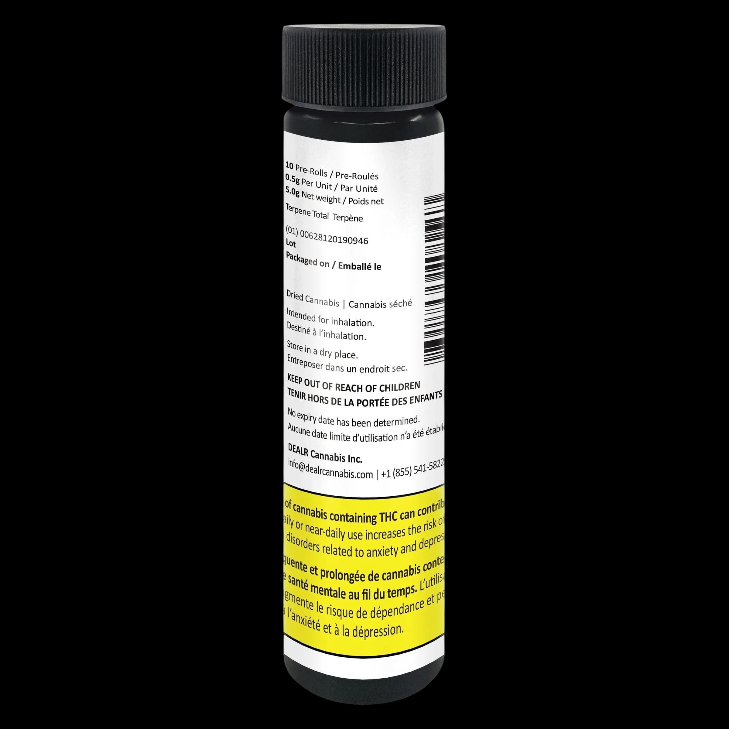 DEALR Cannabis Inc. 10-pack pre-rolls, 0.5g per unit, 5.0g total net weight, dried cannabis for inhalation