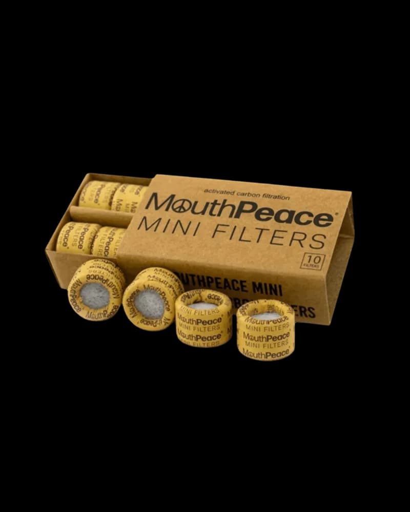MouthPeace Mini Filters 10-pack by Moose Labs with activated carbon filtration in cardboard box