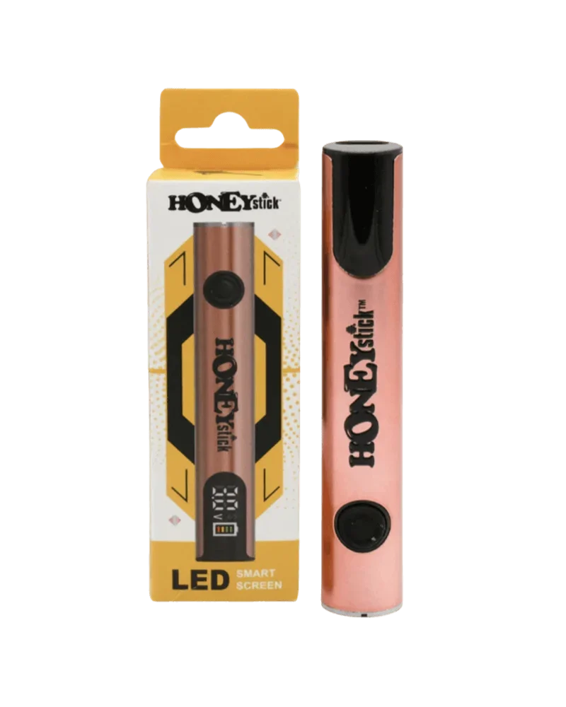 Honeystick Digital 510 Battery in rose gold with LED smart screen display and black accents