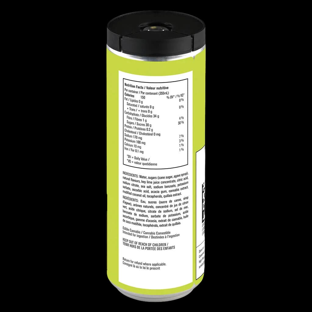 M*ry Jones Mexican Lime cannabis beverage 355mL can showing nutrition facts and bilingual ingredient list