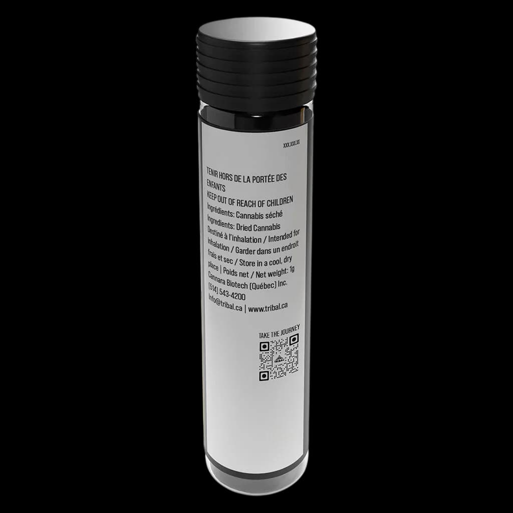 Tribal Bubble Up Ceramic Tip Pre-Roll 1g package with black cap and white label showing bilingual text and QR code