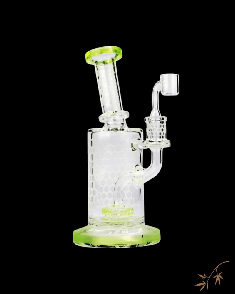 Gear Premium Swarm Concentrate Bubbler with UFO percolator, 8.5 inches tall, lime green and clear glass with honeycomb design