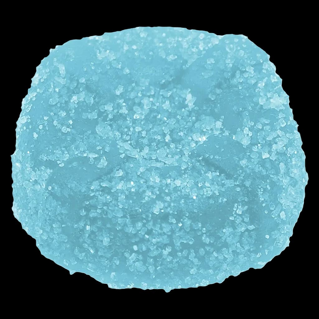 No Future The Blue One Sativa soft chew, light blue crystalline cannabis edible