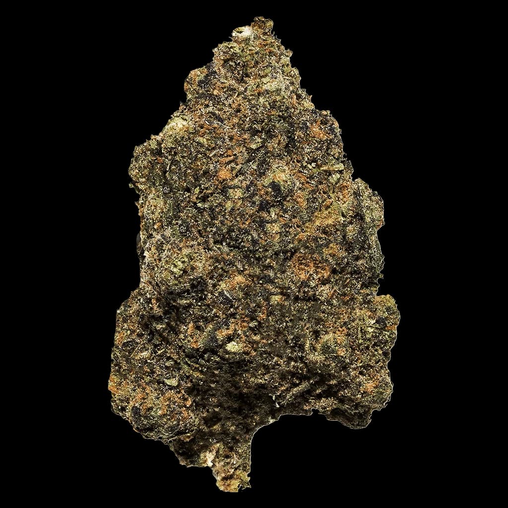 Chemfire Kush dried cannabis flower with dense olive-green and amber trichomes