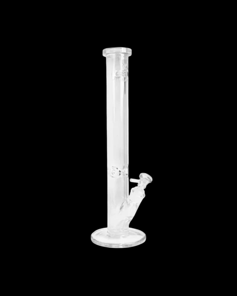 Bong tube droit Gear Premium en verre borosilicaté épais de 9 mm avec logo en relief, tige descendante inclinée et base large