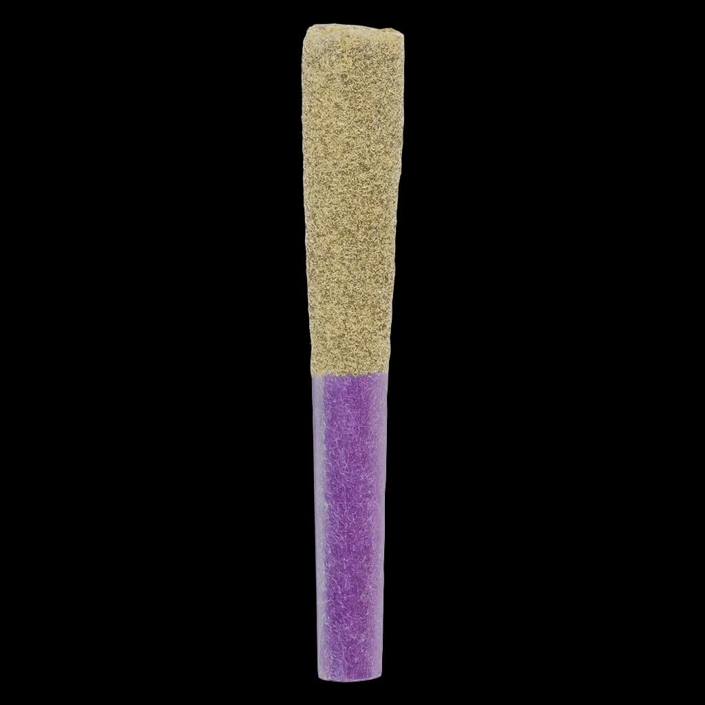 Pré-roulé High Stick Gloves Off infusé au raisin avec embout filtrant violet et enveloppe de fleur de cannabis vert clair