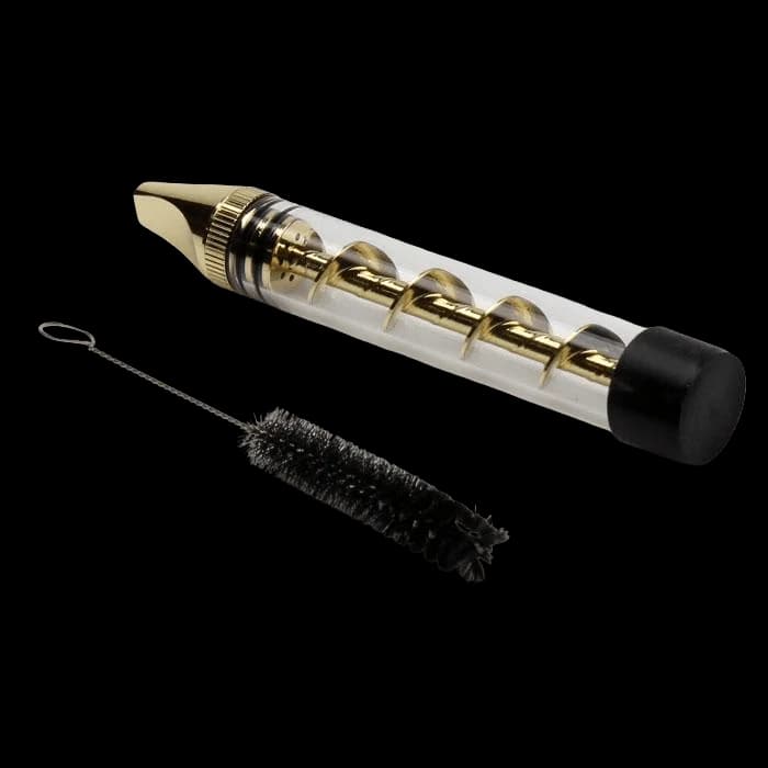 Stylo vape à cannabis doré et transparent avec cartouches et brosse de nettoyage noire