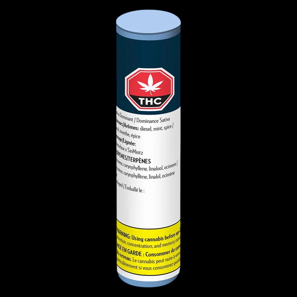 FIGR Chatty Kathy premium glass tip pre-roll with dark packaging, red THC warning symbol, and yellow Health Canada warning label