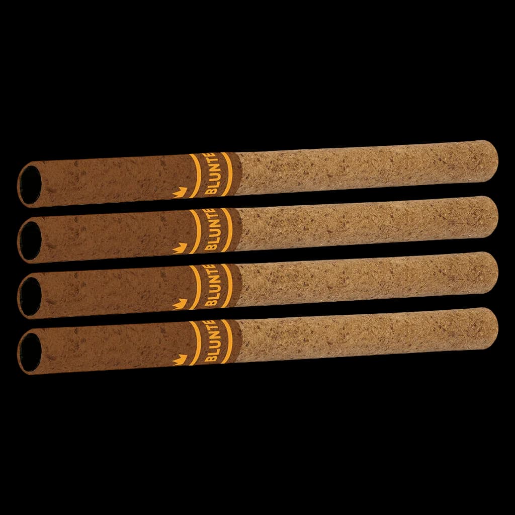 Pré-roulés en quatre-pack Redecan Animal Rntz Bluntees avec embouts en liège et étiquettes à bande dorée