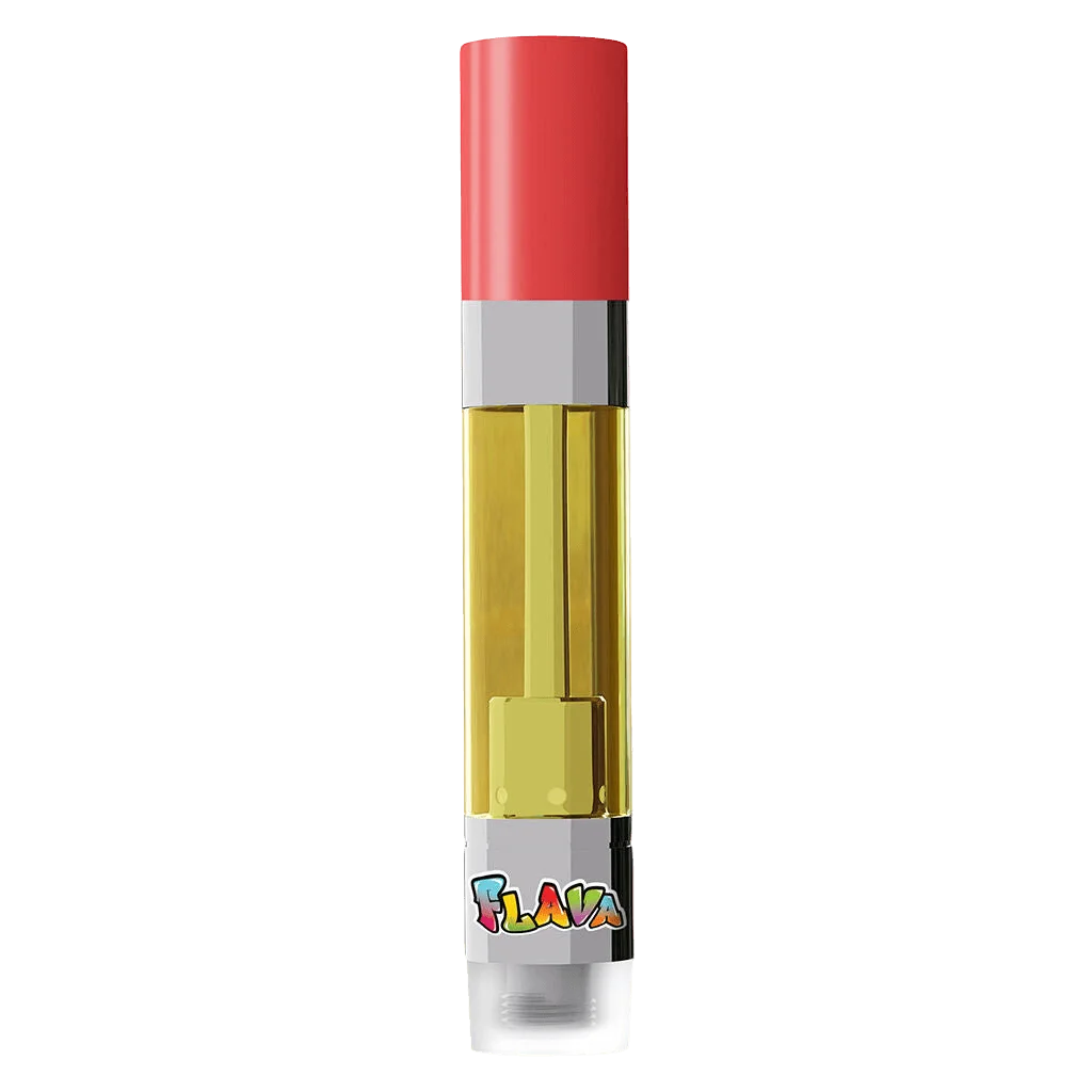 Cartouche de vapotage Flava Strawberry Banana à filetage 510 avec capuchon rouge, chambre dorée et logo de marque coloré