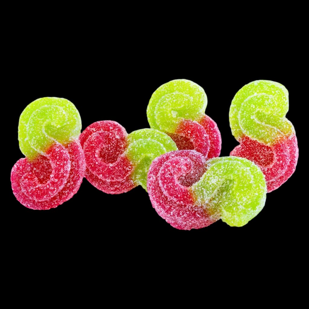 SOURZ by Spinach Cherry Lime soft chews, sour gummy candy with red and green sugar coating