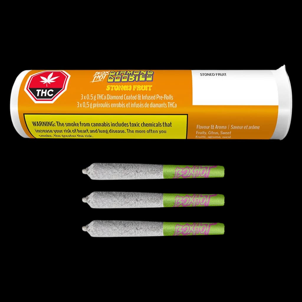 Diamond Doobies Stoned Fruit 3-pack of 0.5g THCa diamond-coated pre-rolls with green filter tips