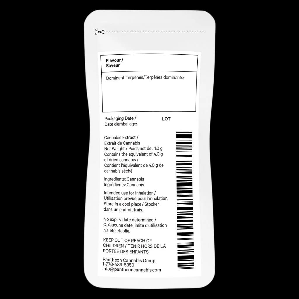 Wildcard Extracts cannabis extract cartridge label showing 1.0g net weight, dominant terpenes section, and barcode