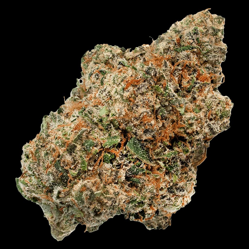GREAZY Head Stash cannabis dried flower bud with dense green and amber trichomes