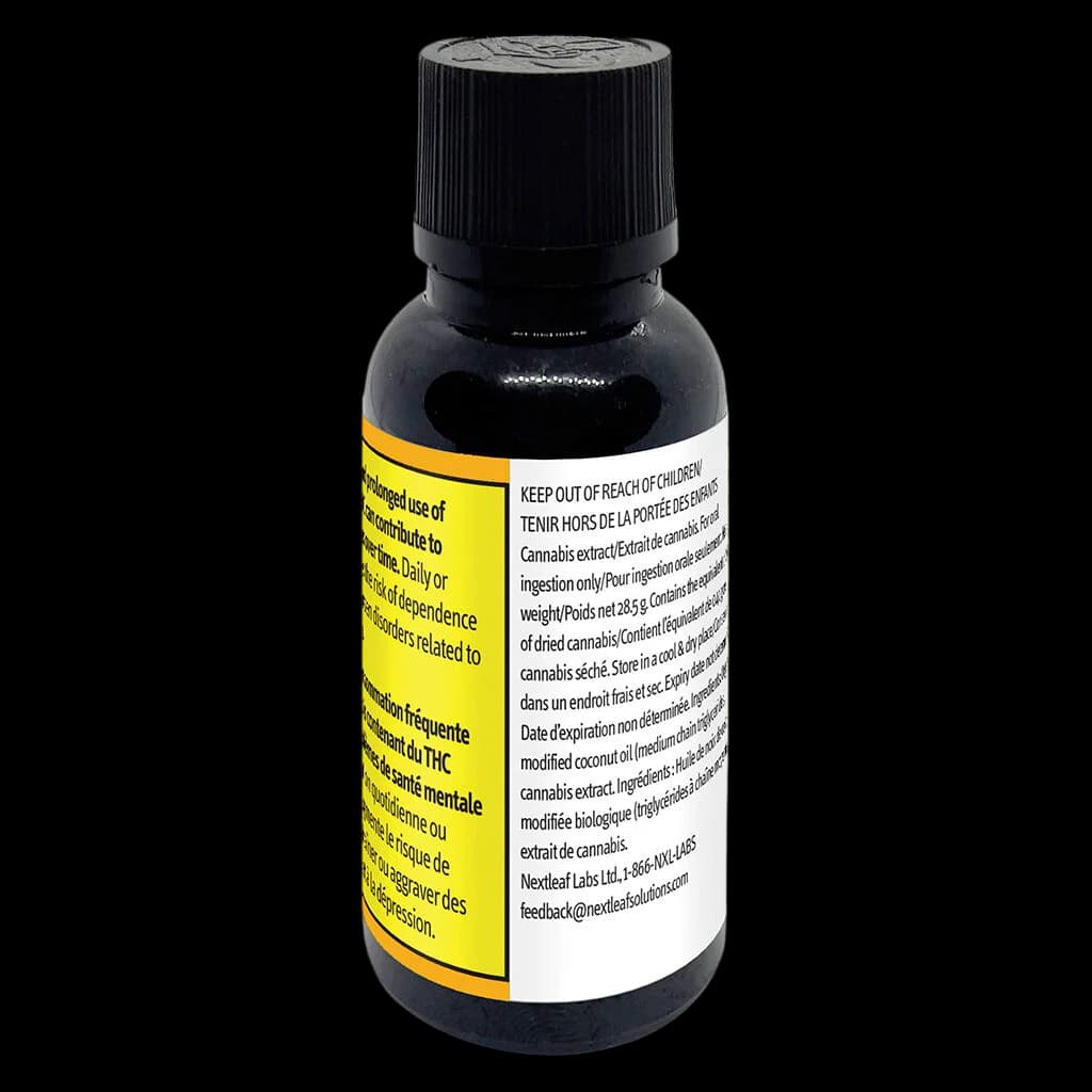 Glacial Gold MAX Balanced 30:30 cannabis extract drops bottle with yellow warning label and black cap