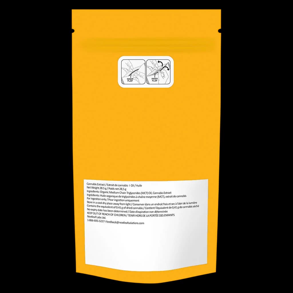 Glacial Gold MAX Balanced 30:30 cannabis oil drops, 28.5g bottle with yellow packaging and instructional labels