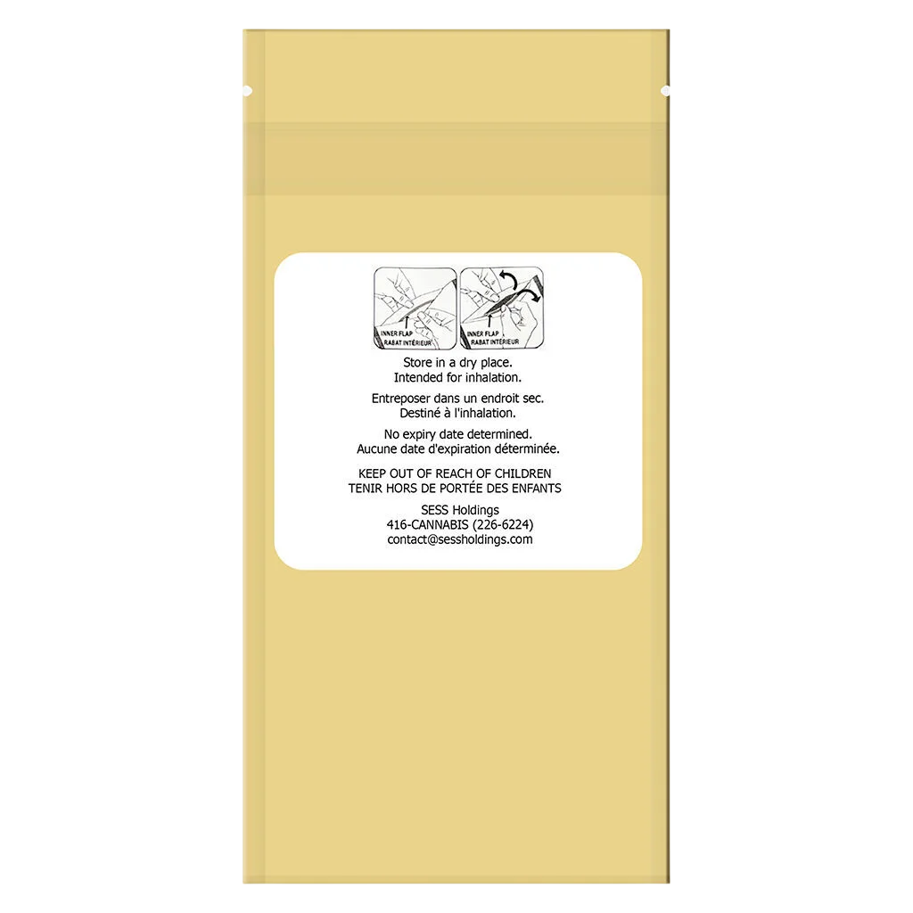 1Spliff Vapes Hawaiian Snow AIO Live Resin Blend disposable vape pen packaging rear showing storage instructions, bilingual warnings, and SESS Holdings contact information
